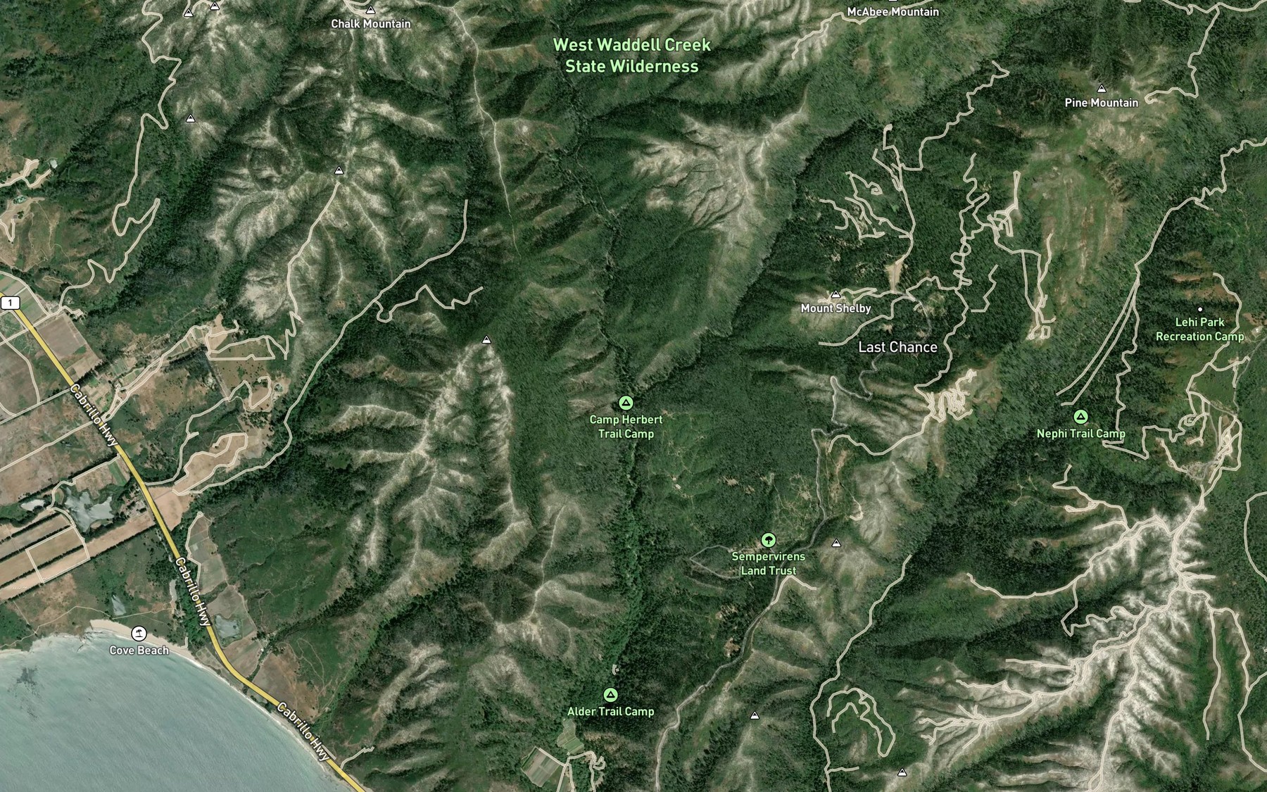Satellite map of the West Waddell Creek