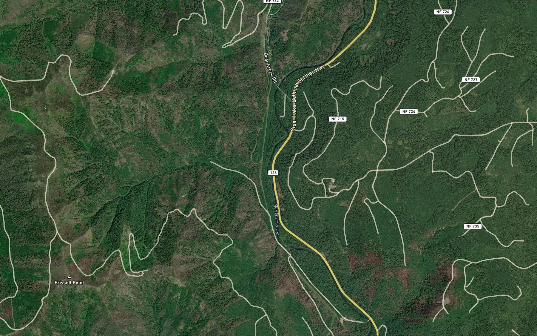 Satellite map of the Frissell Creek