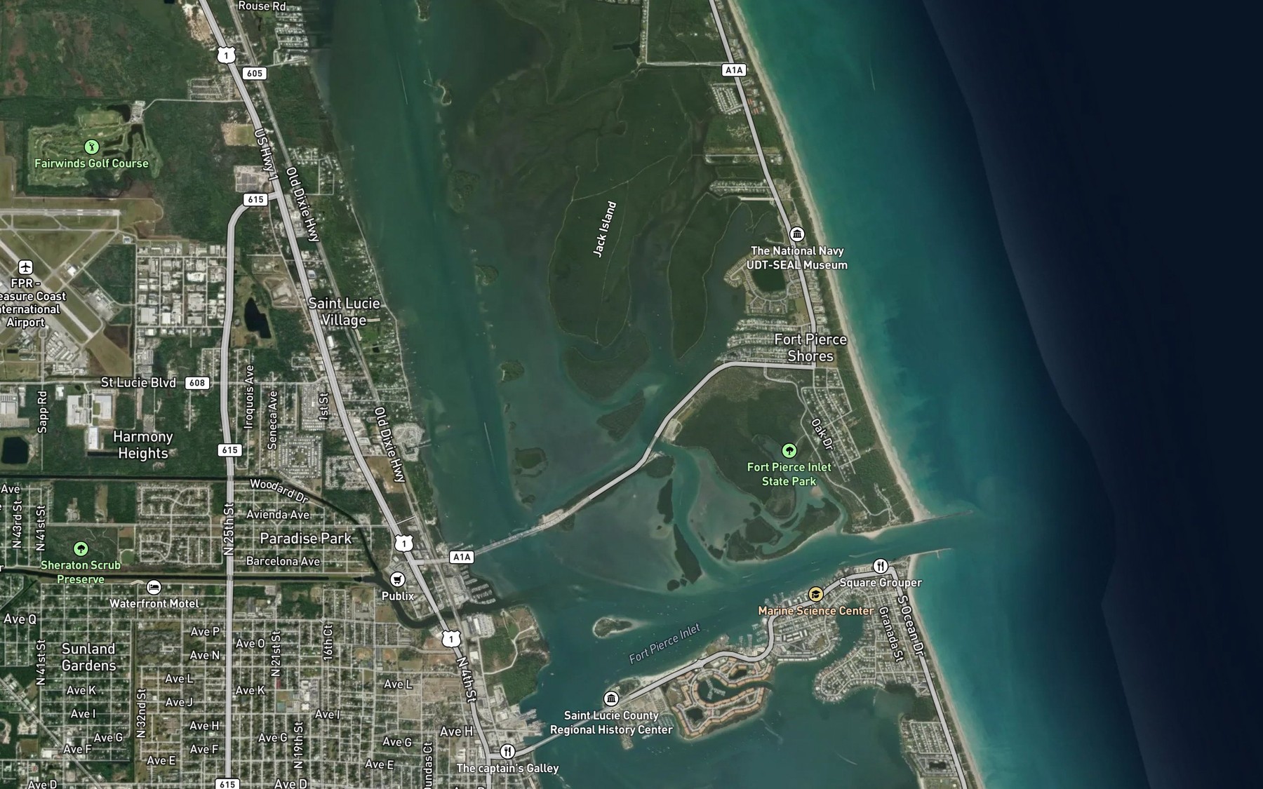 Satellite map of the Saint Lucie Cut
