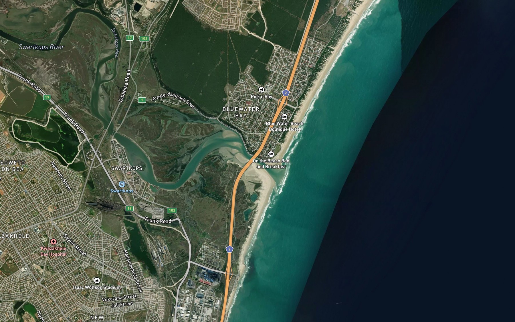 Satellite map of the Swartkopsrivier
