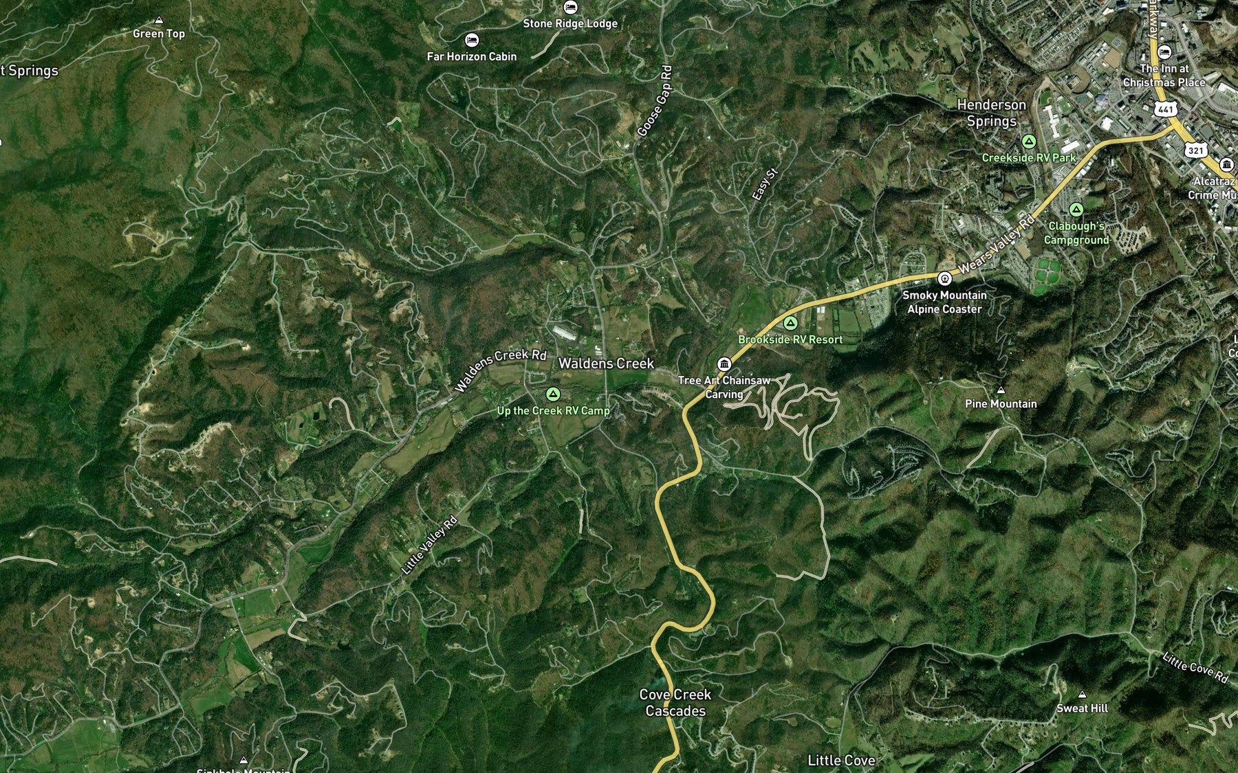 Satellite map of the Nichols Branch