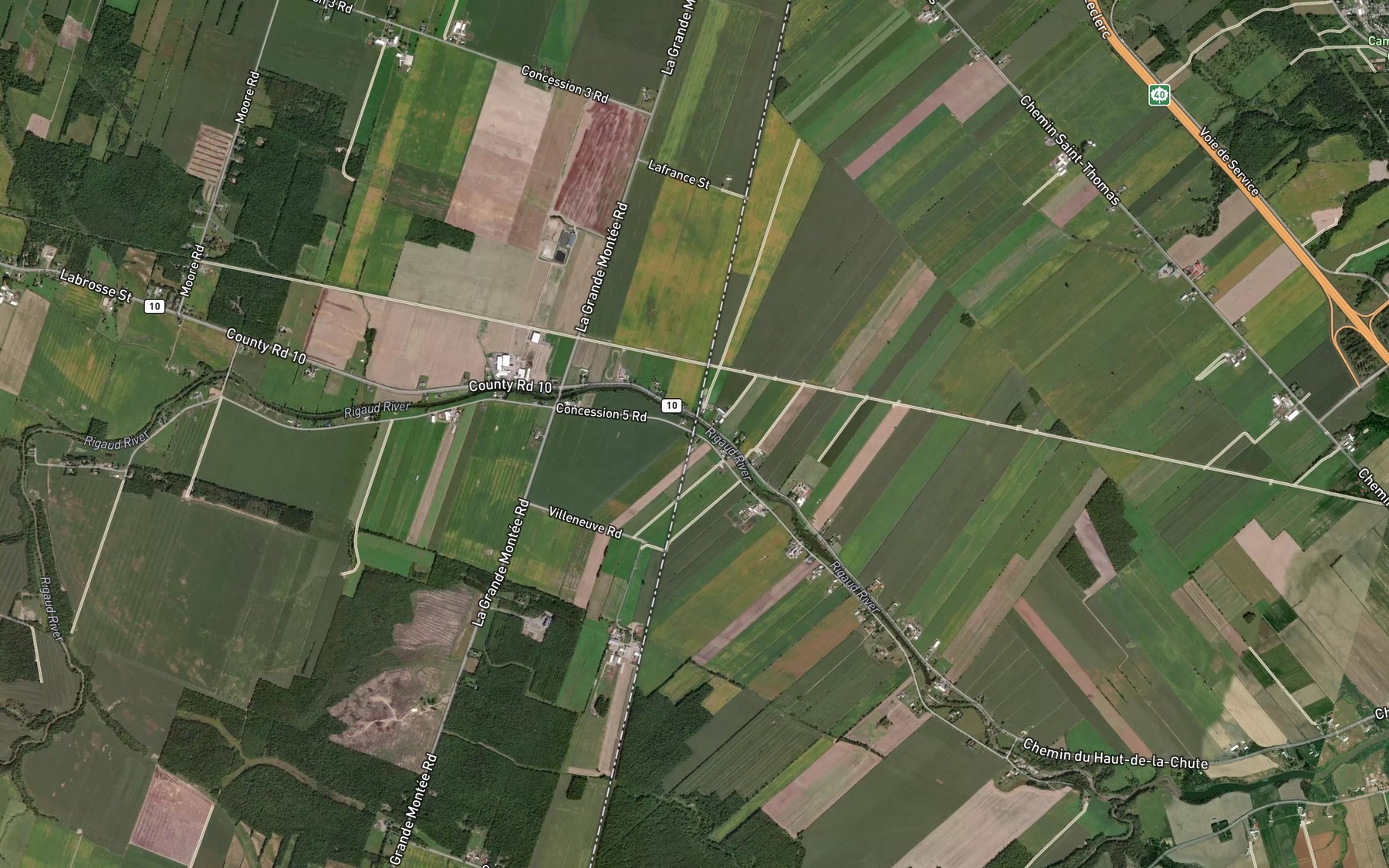 Satellite map of the Rigaud River