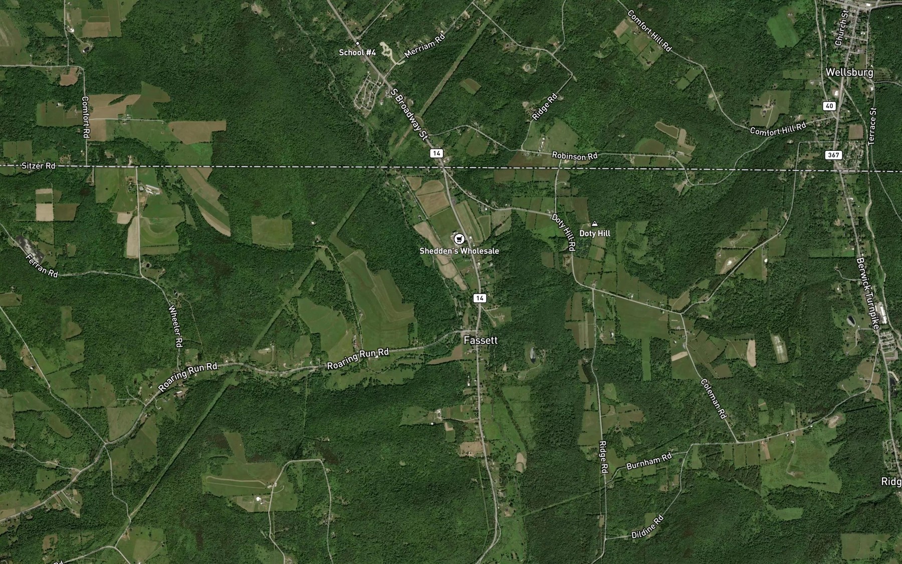 Satellite map of the Roaring Run