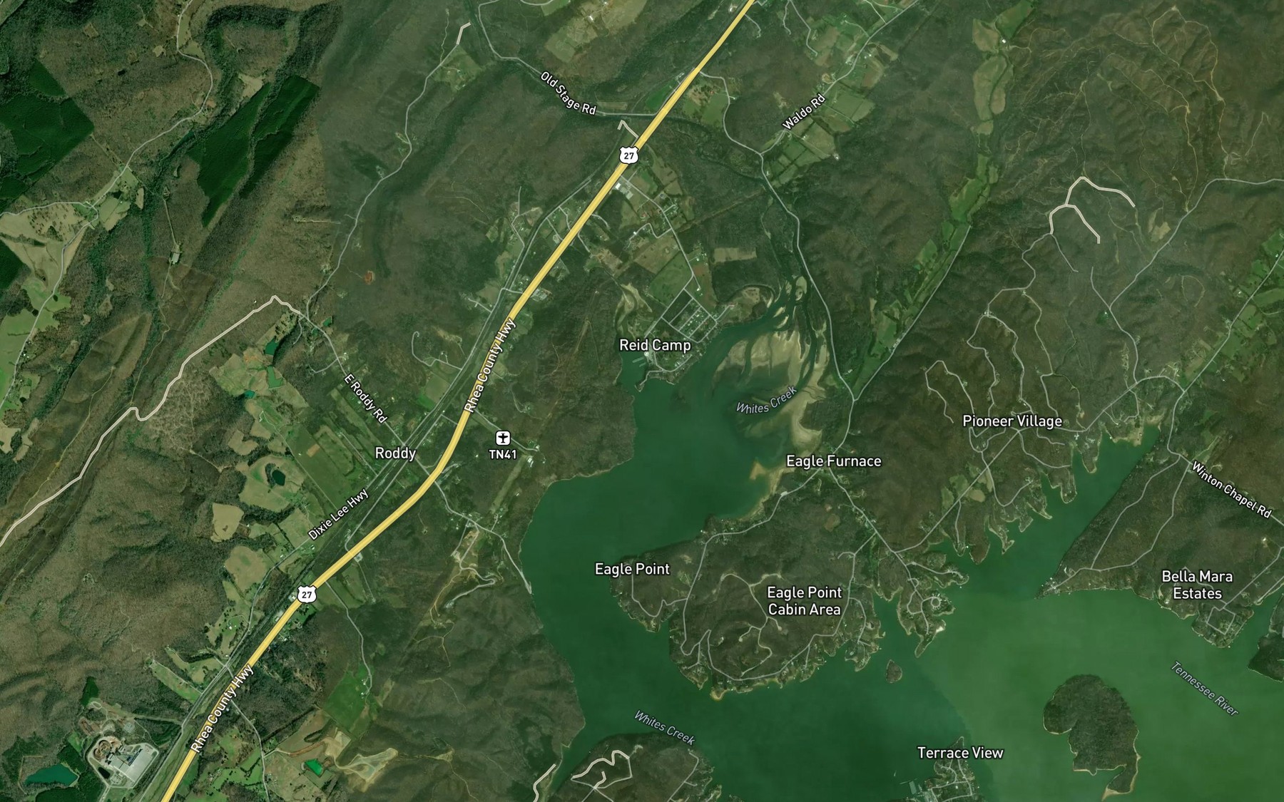 Satellite map of the Camp Creek