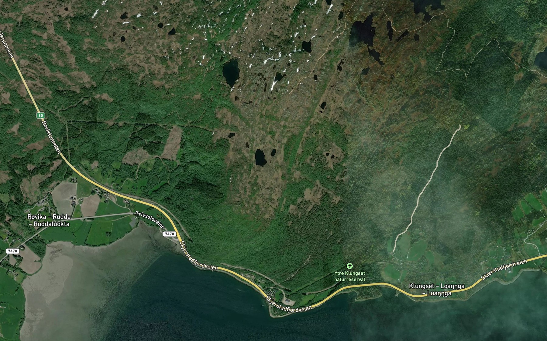 Satellite map of the Tverrelva