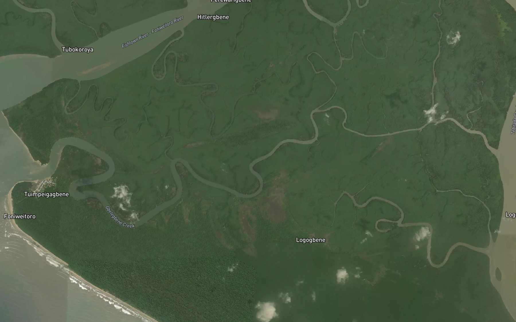 Satellite map of the Gbelegbene Creek