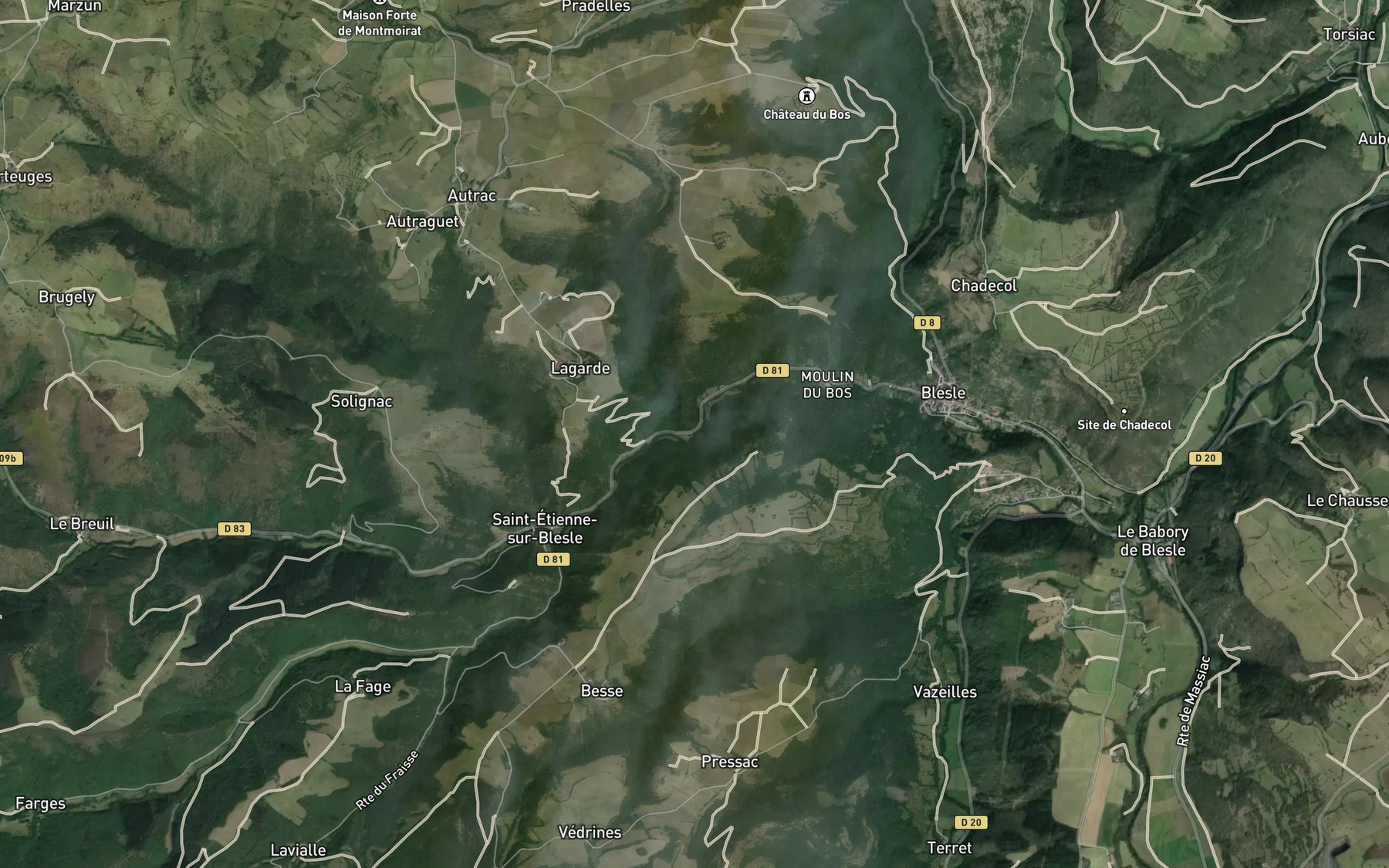 Satellite map of the Ruisseau de Barthouet