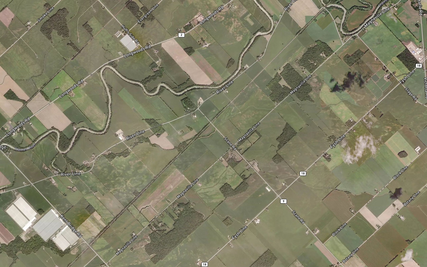 Satellite map of the McCargon Drain