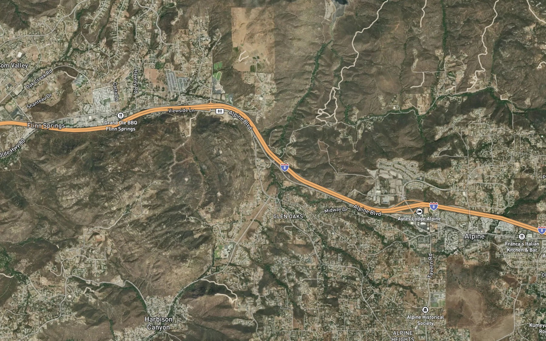 Satellite map of the Alpine Creek
