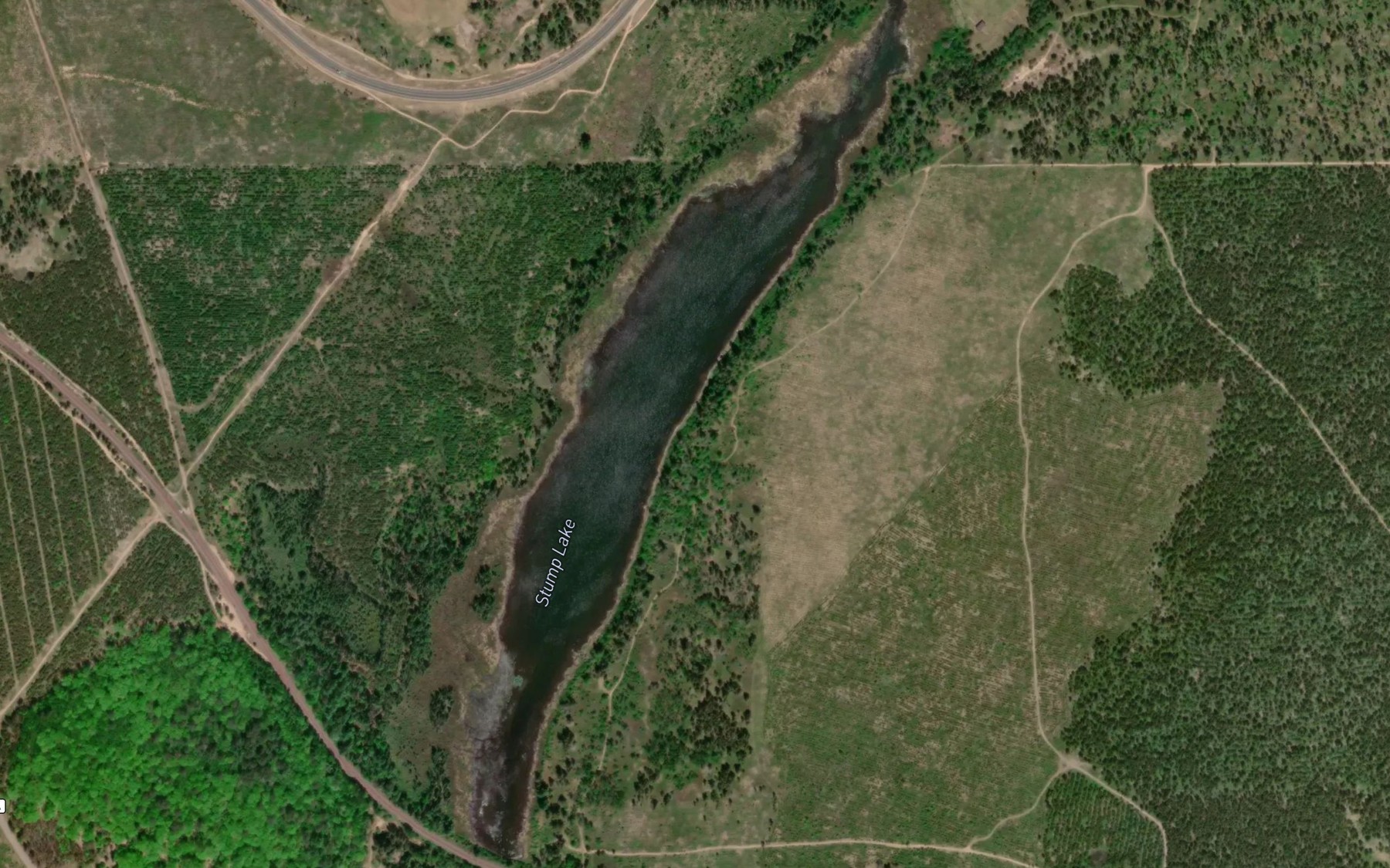 Satellite map of the Stump Lake