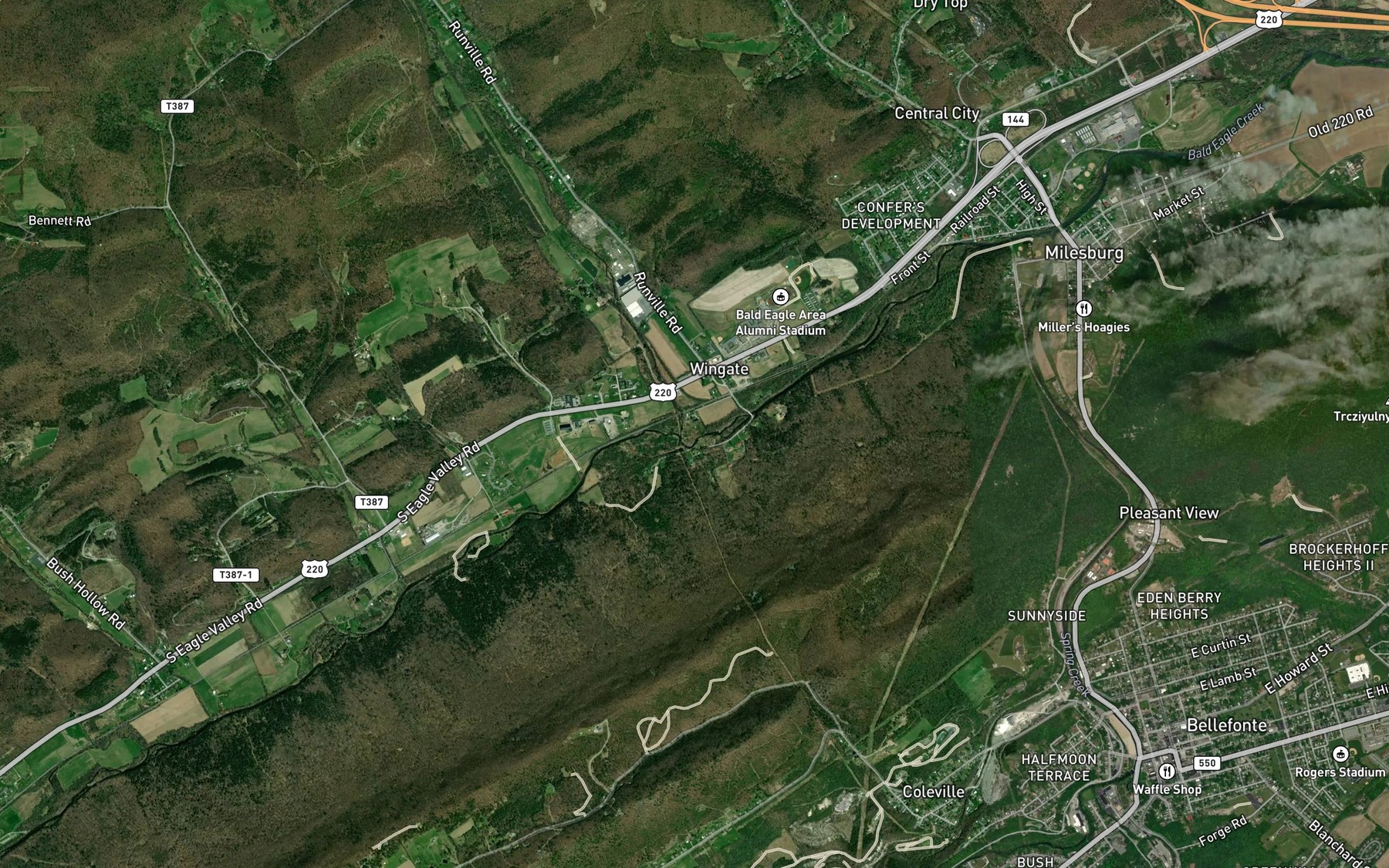 Satellite map of the Wallace Run