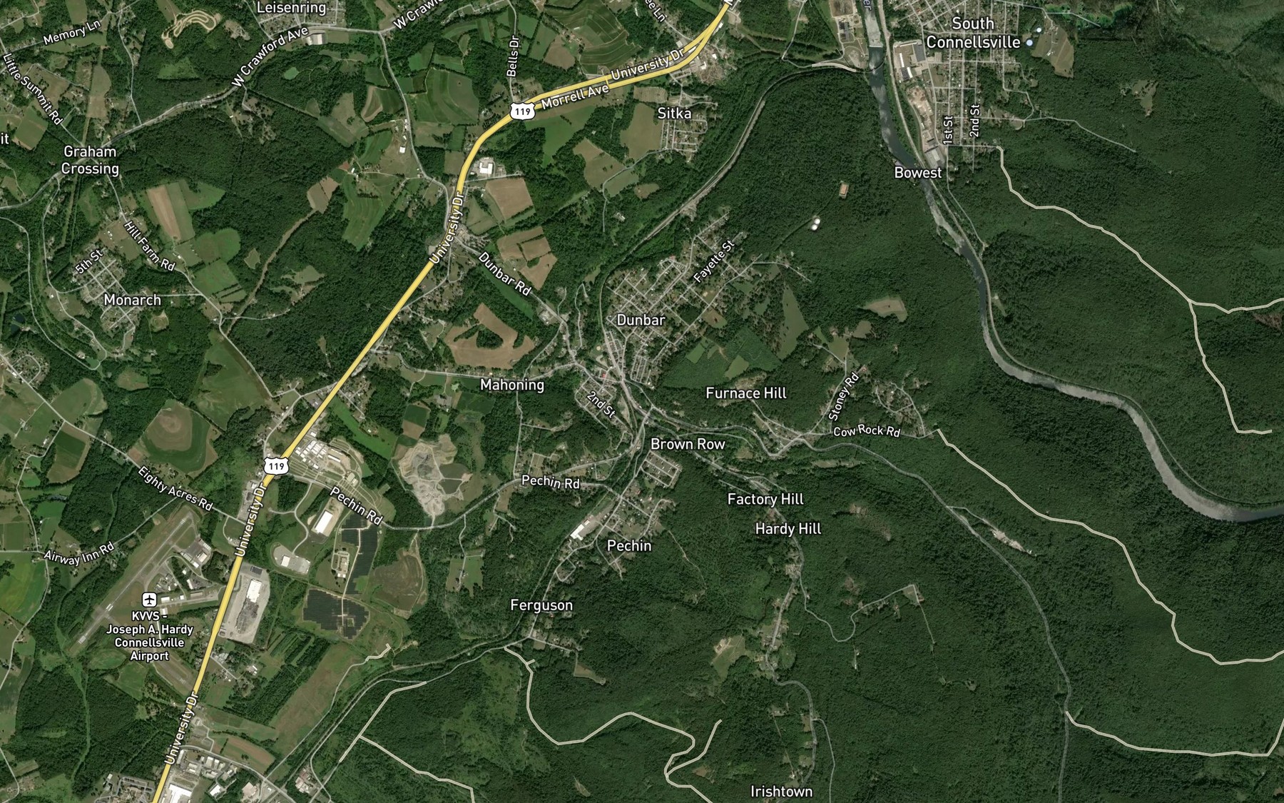 Satellite map of the Gist Run