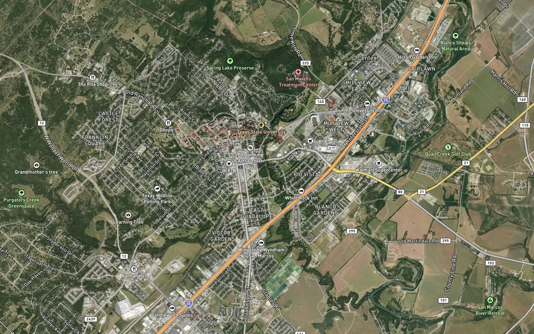 Satellite map of the Purgatory Creek