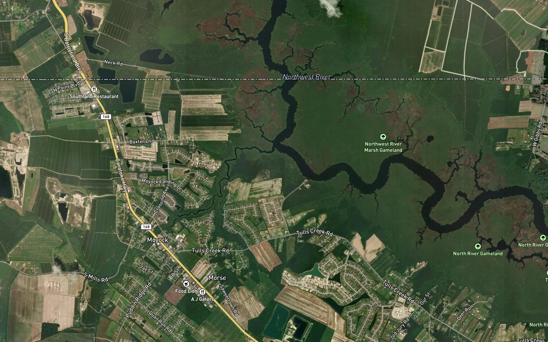 Satellite map of the Shingle Landing Creek