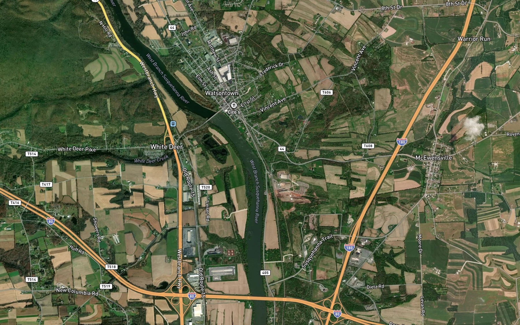 Satellite map of the Warrior Run