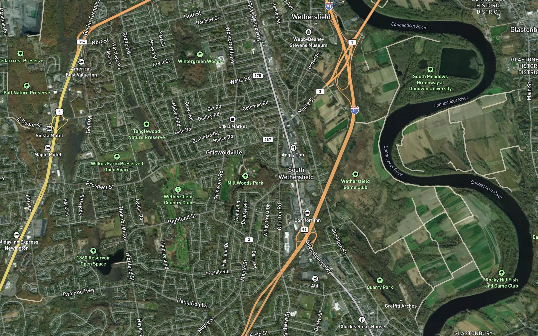 Satellite map of the Bell Reservoir