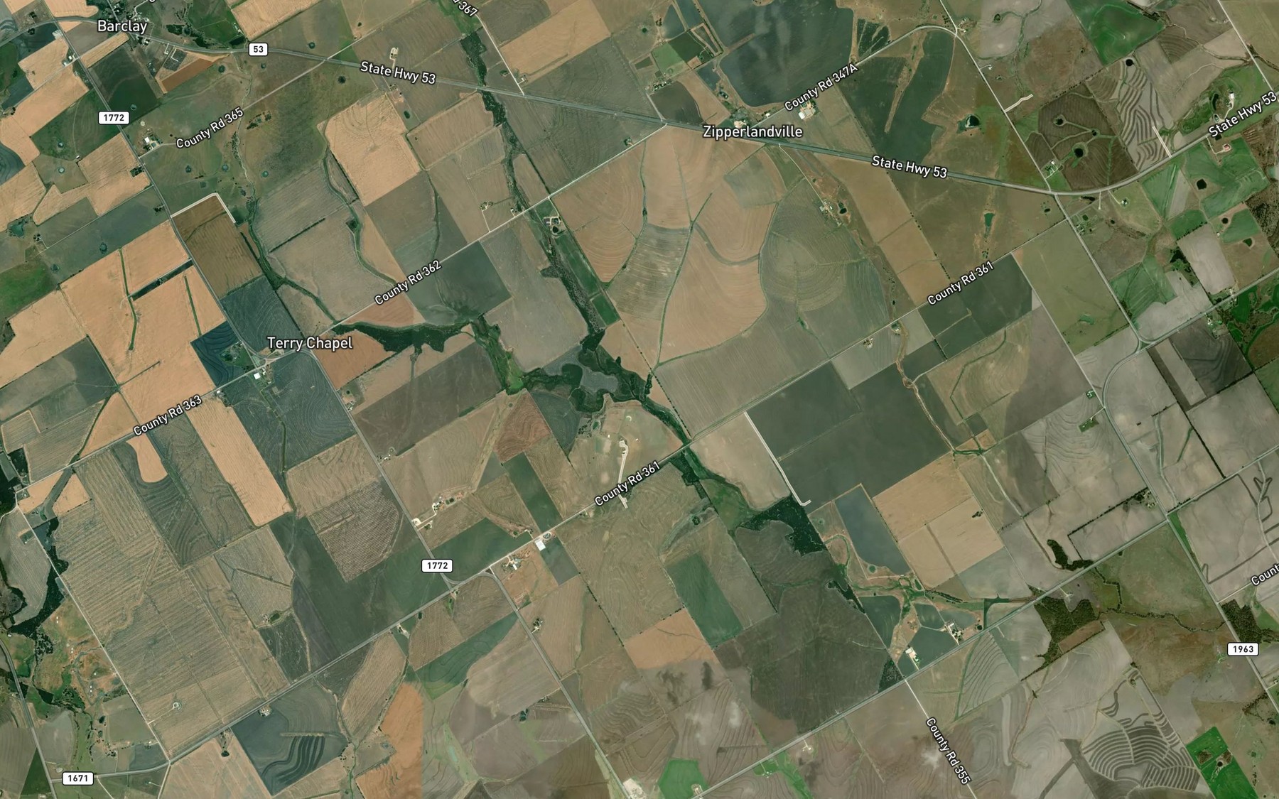 Satellite map of the Brushy Creek