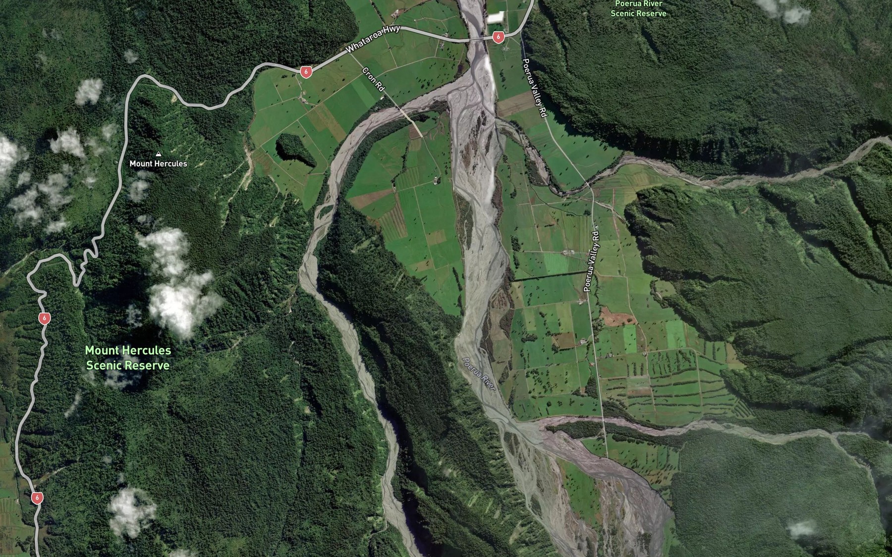 Satellite map of the Poerua River