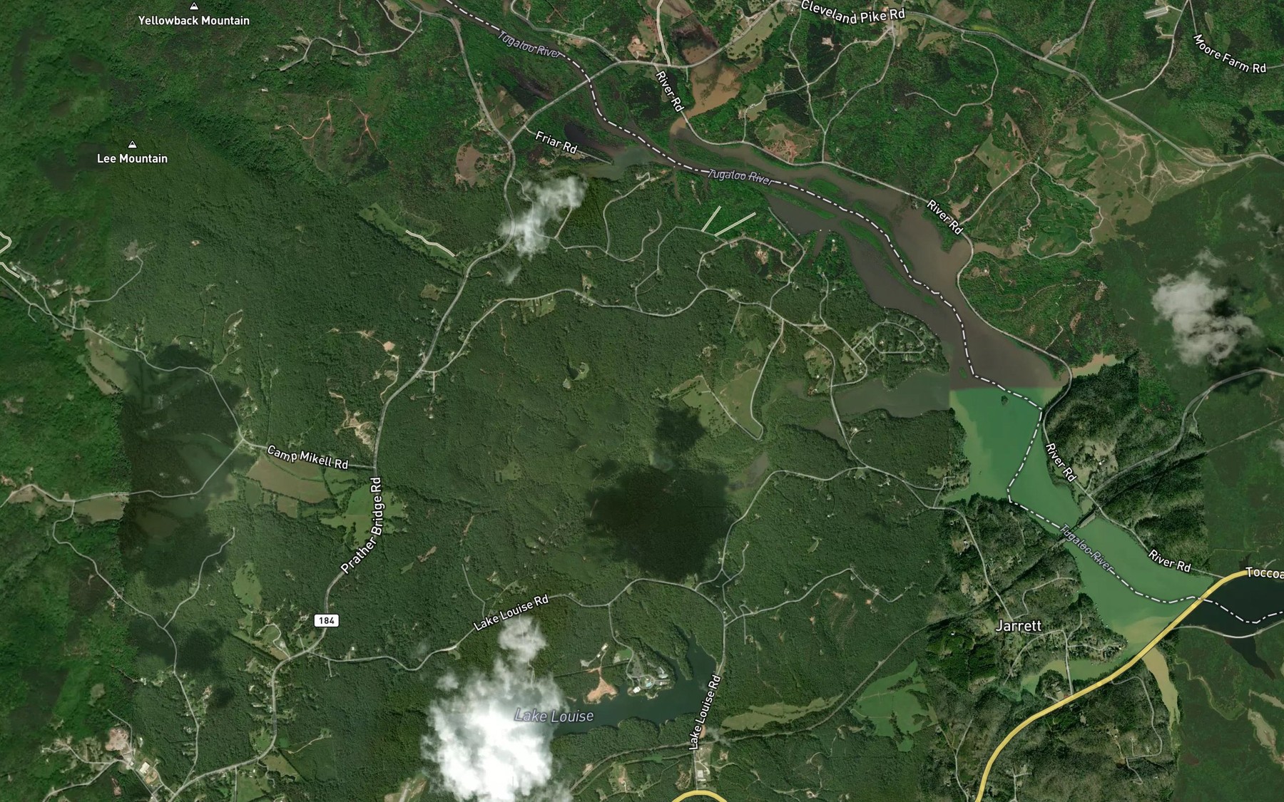Satellite map of the Toccoa Creek