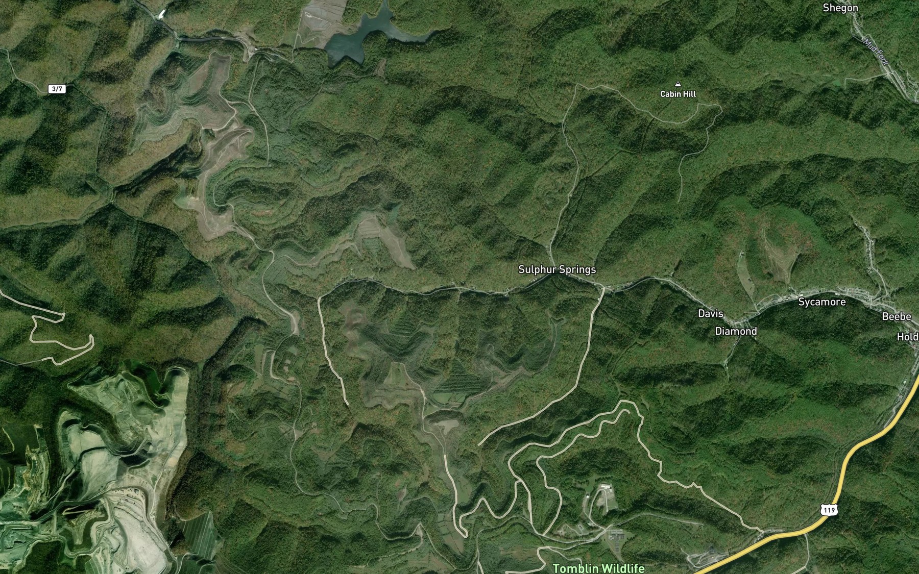 Satellite map of the Dingess Fork