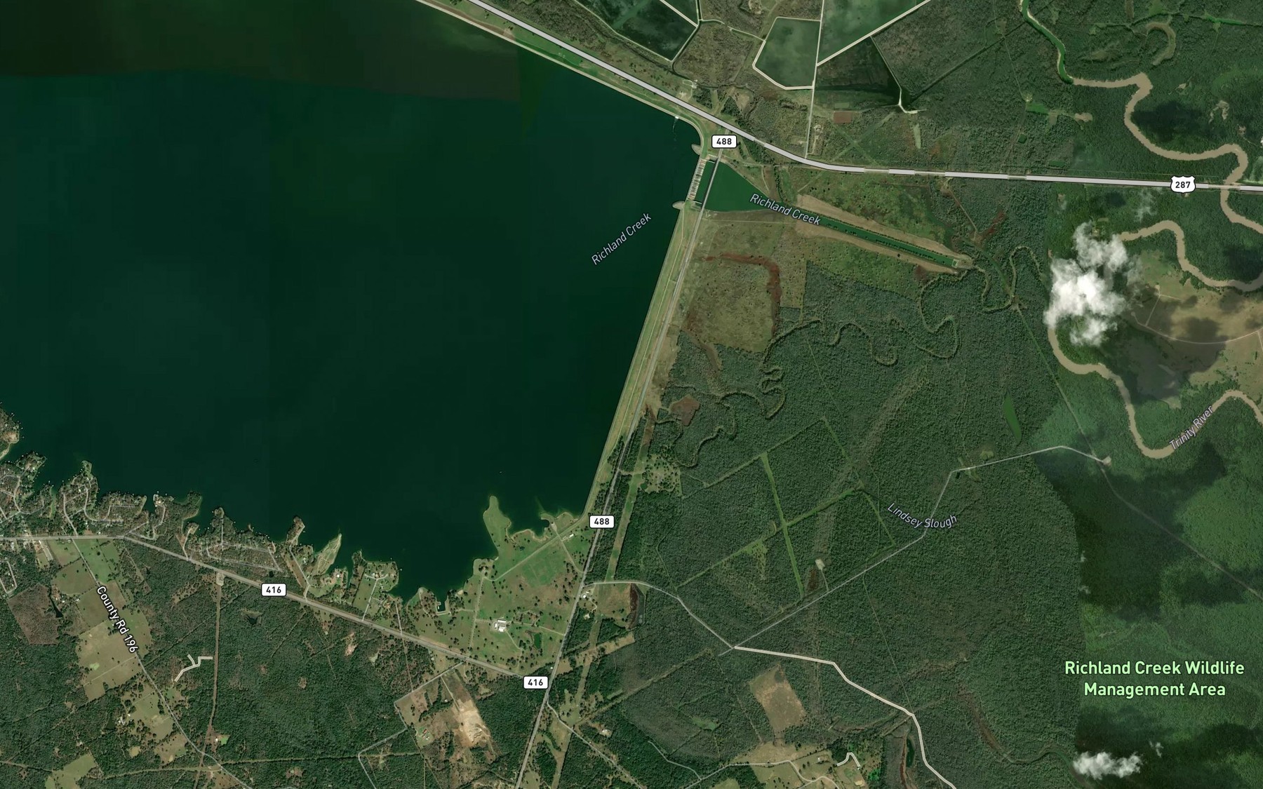 Satellite map of the Richland-Chambers Reservoir