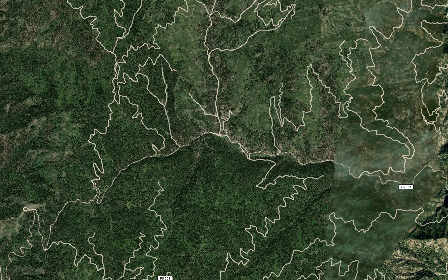 Satellite map of the North Fork Rabbit Creek