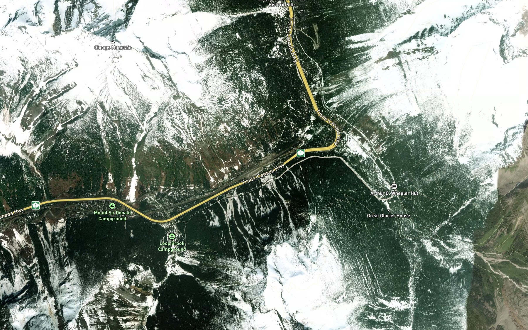 Satellite map of the Rogers Pass Creek