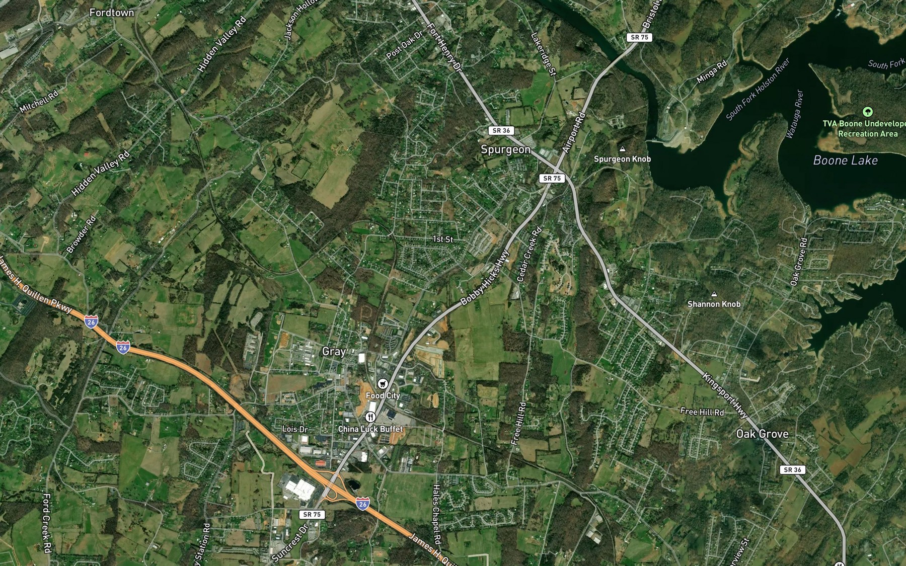 Satellite map of the South Fork Cedar Creek