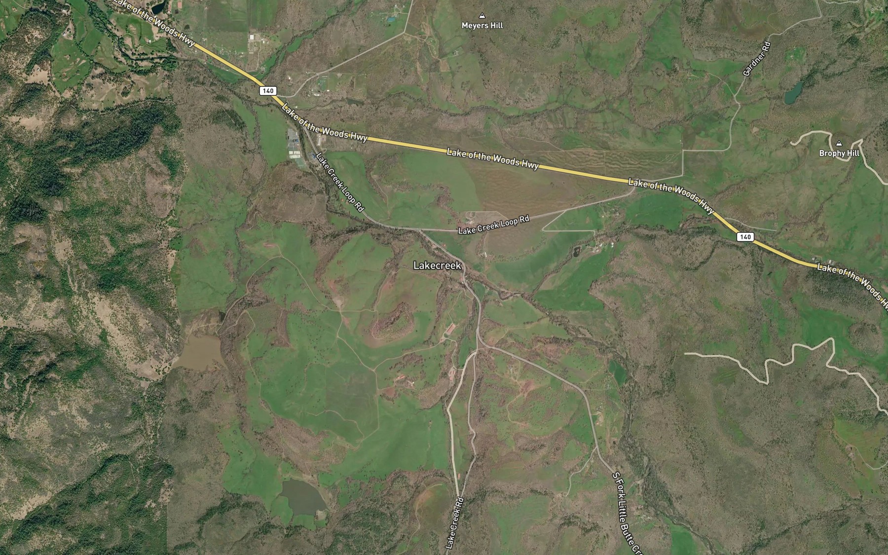 Satellite map of the Lake Creek