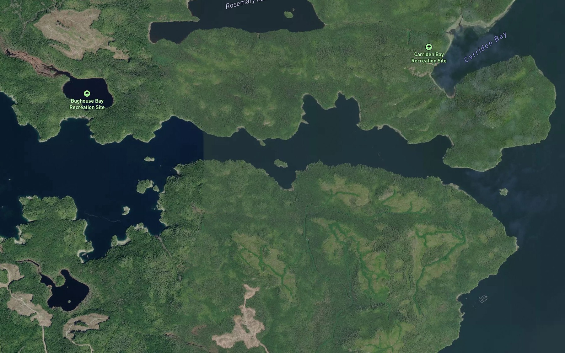 Satellite map of the Restless Bay