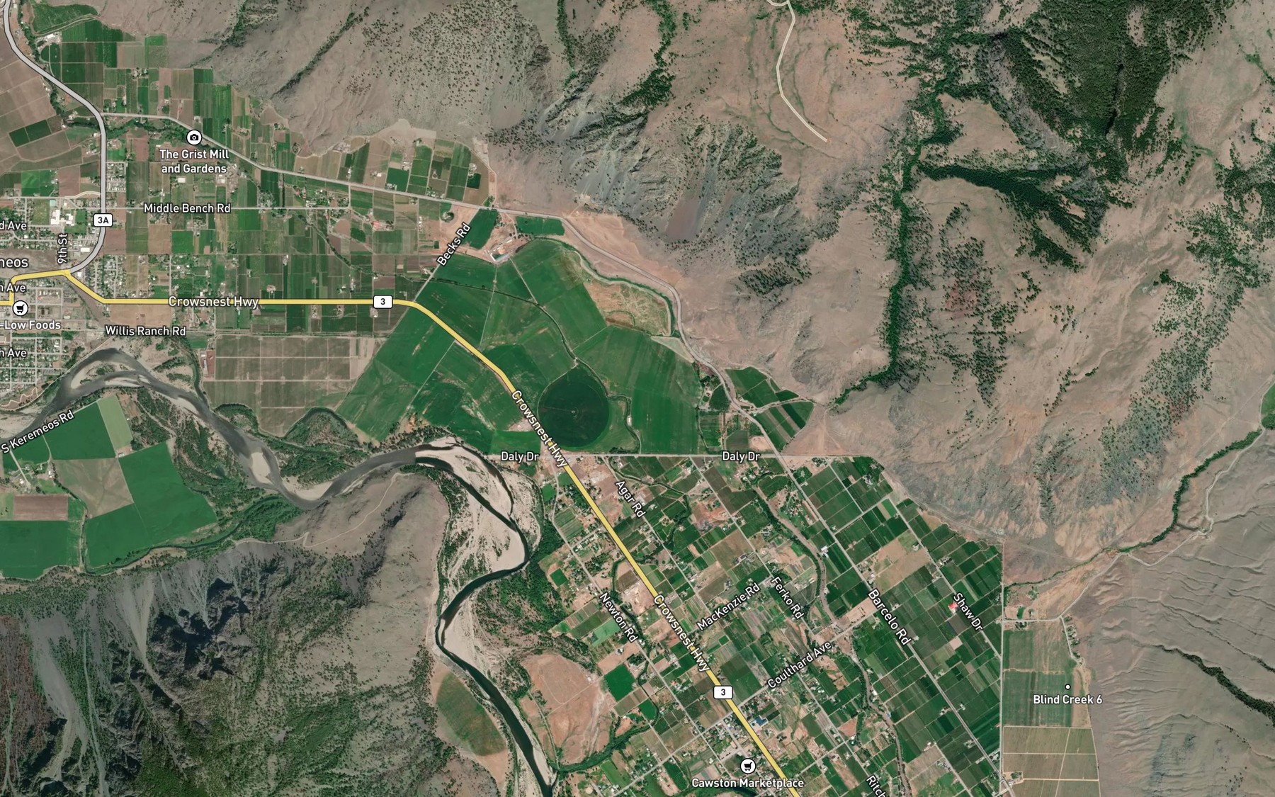 Satellite map of the Manuel Creek