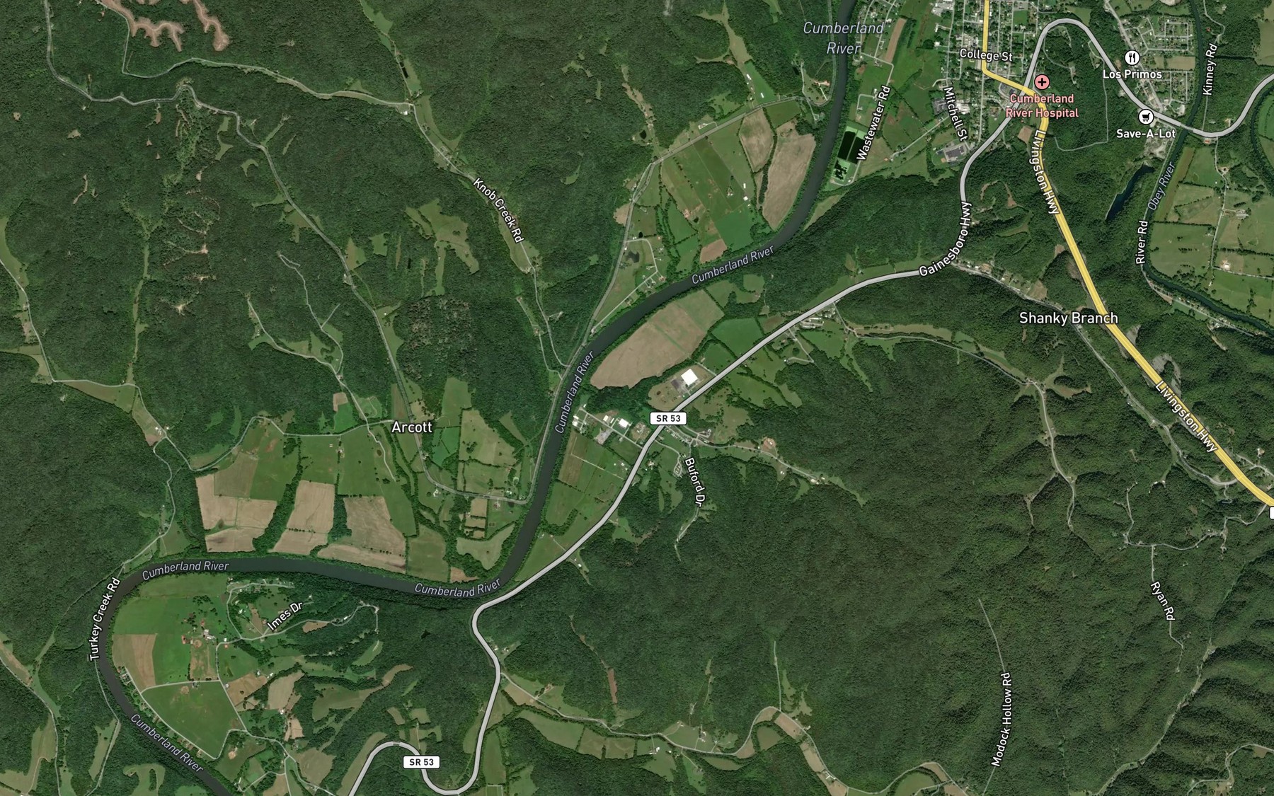 Satellite map of the Dry Branch