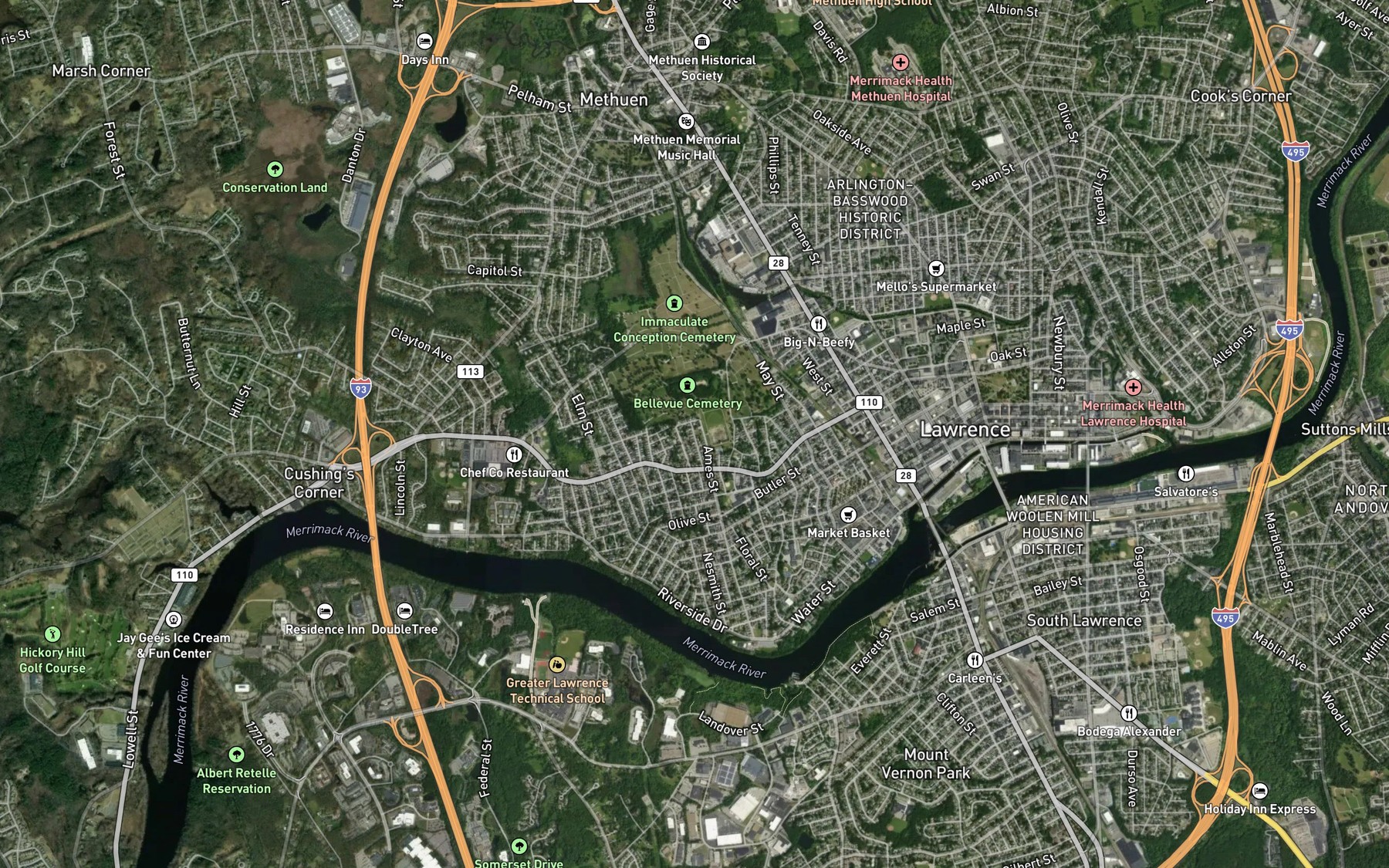 Satellite map of the Lawrence Reservoir