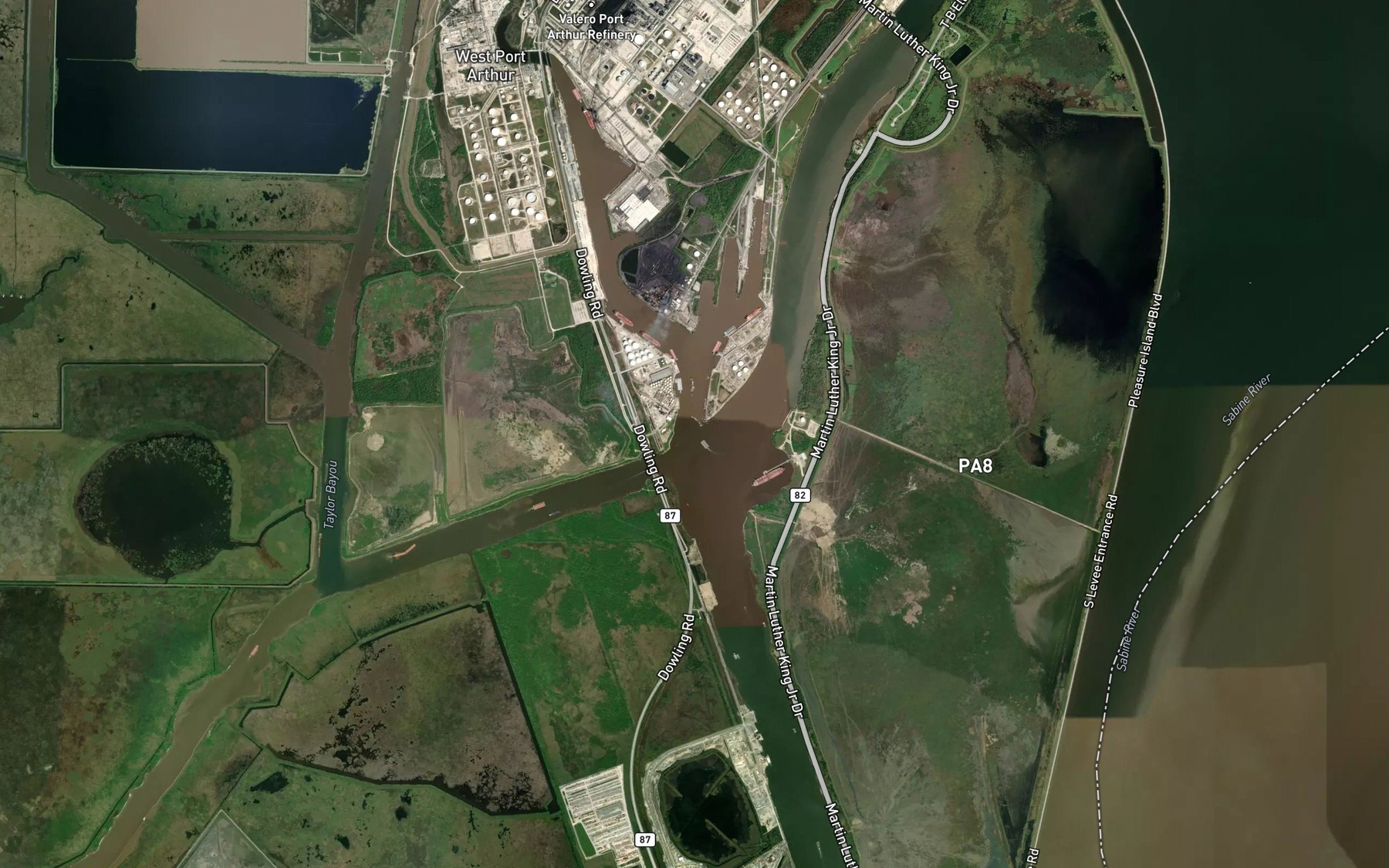 Satellite map of the Taylor Bayou