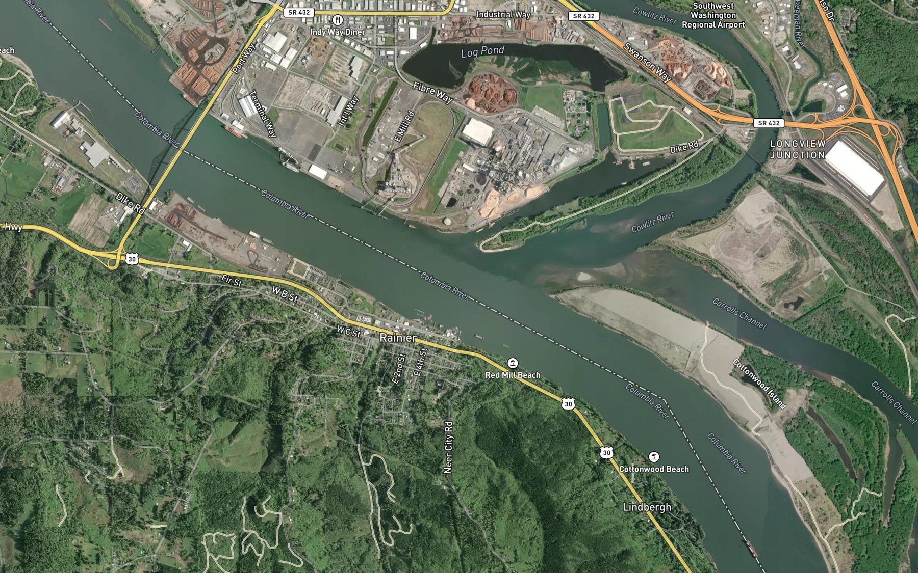 Satellite map of the Cottonwood Island Lower Range
