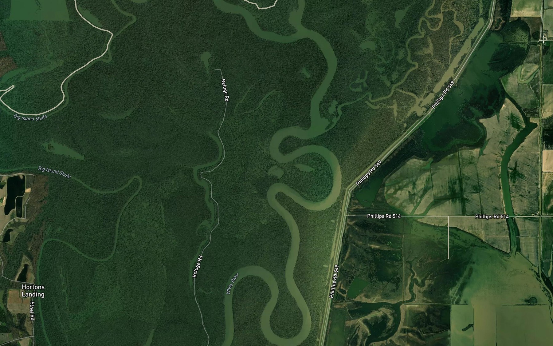 Satellite map of the Cocklebur Lakes
