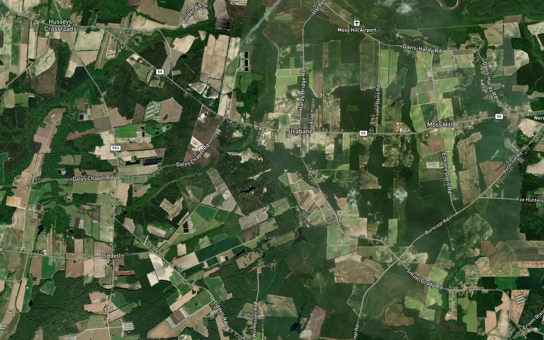 Satellite map of the Tar River