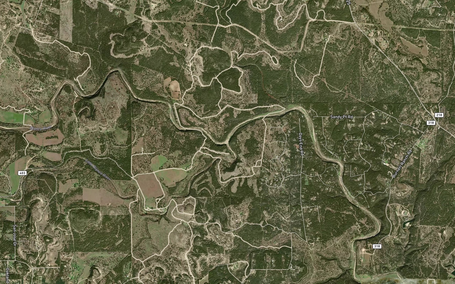 Satellite map of the Little Blanco River
