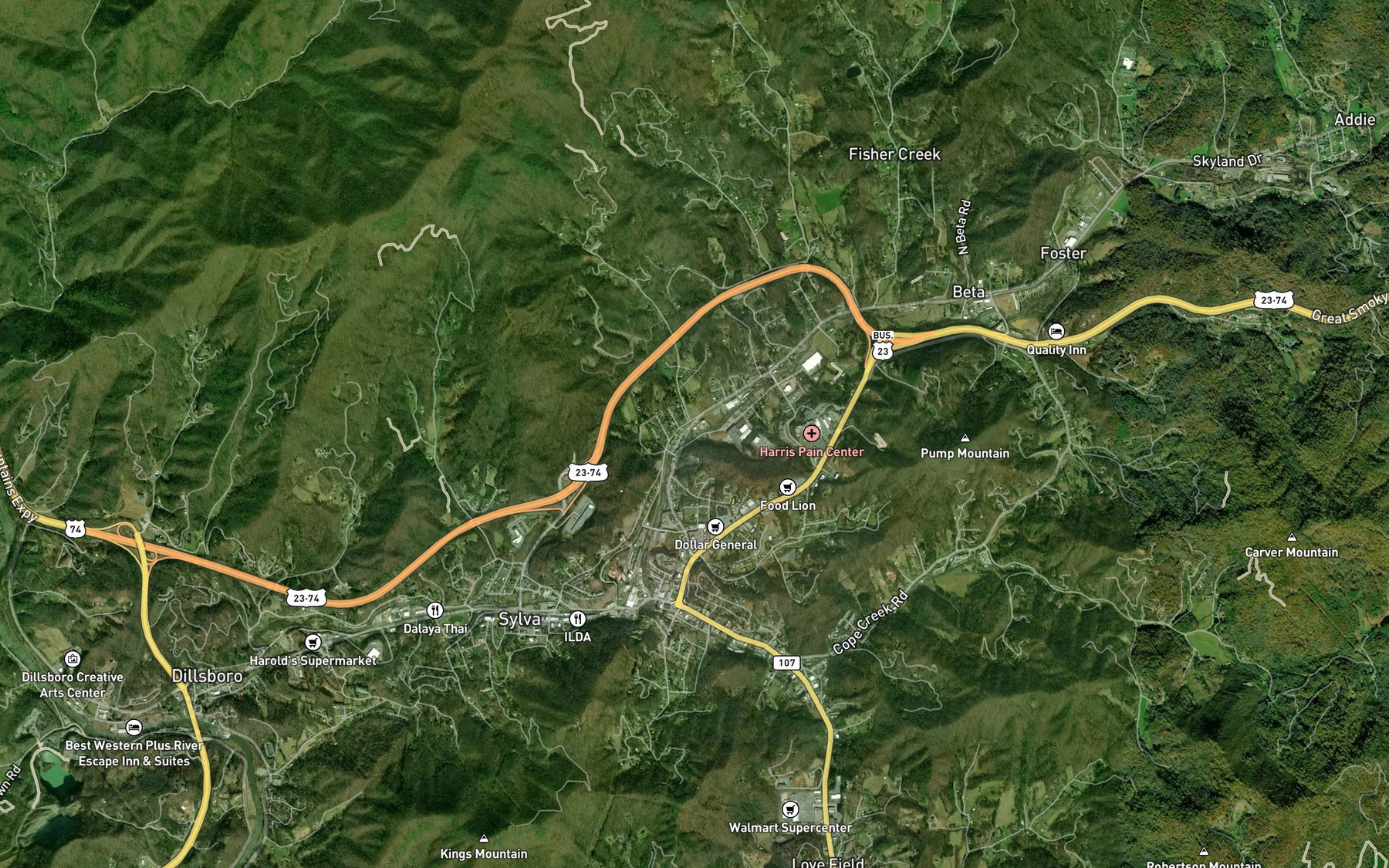 Satellite map of the Allens Branch
