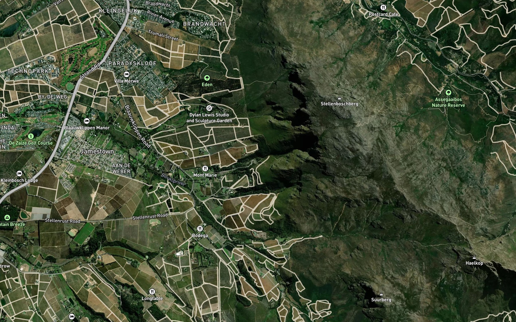 Satellite map of the Franschhoek Tunnel
