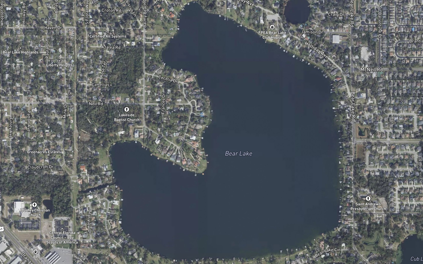 Satellite map of the Bear Lake