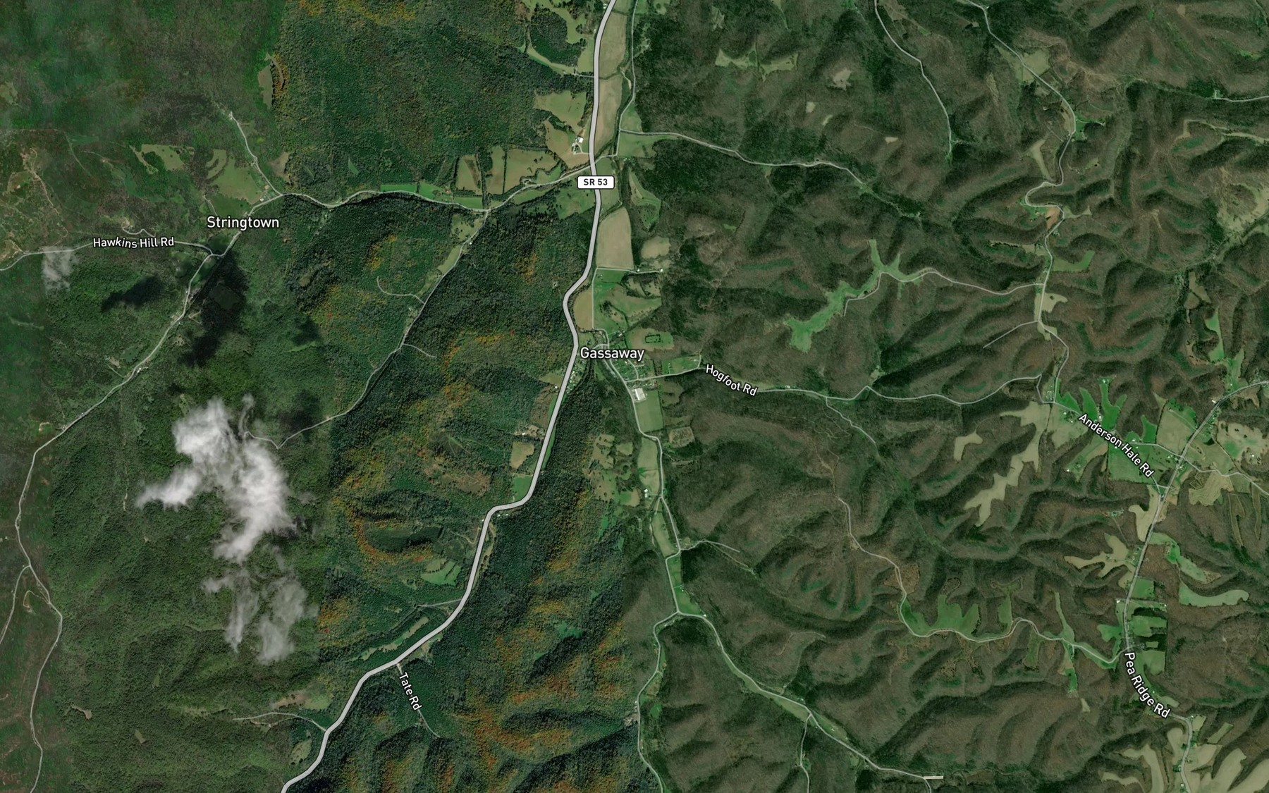 Satellite map of the Three Forks Branch