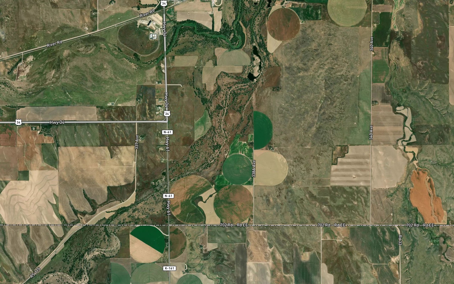 Satellite map of the Big Timber Creek