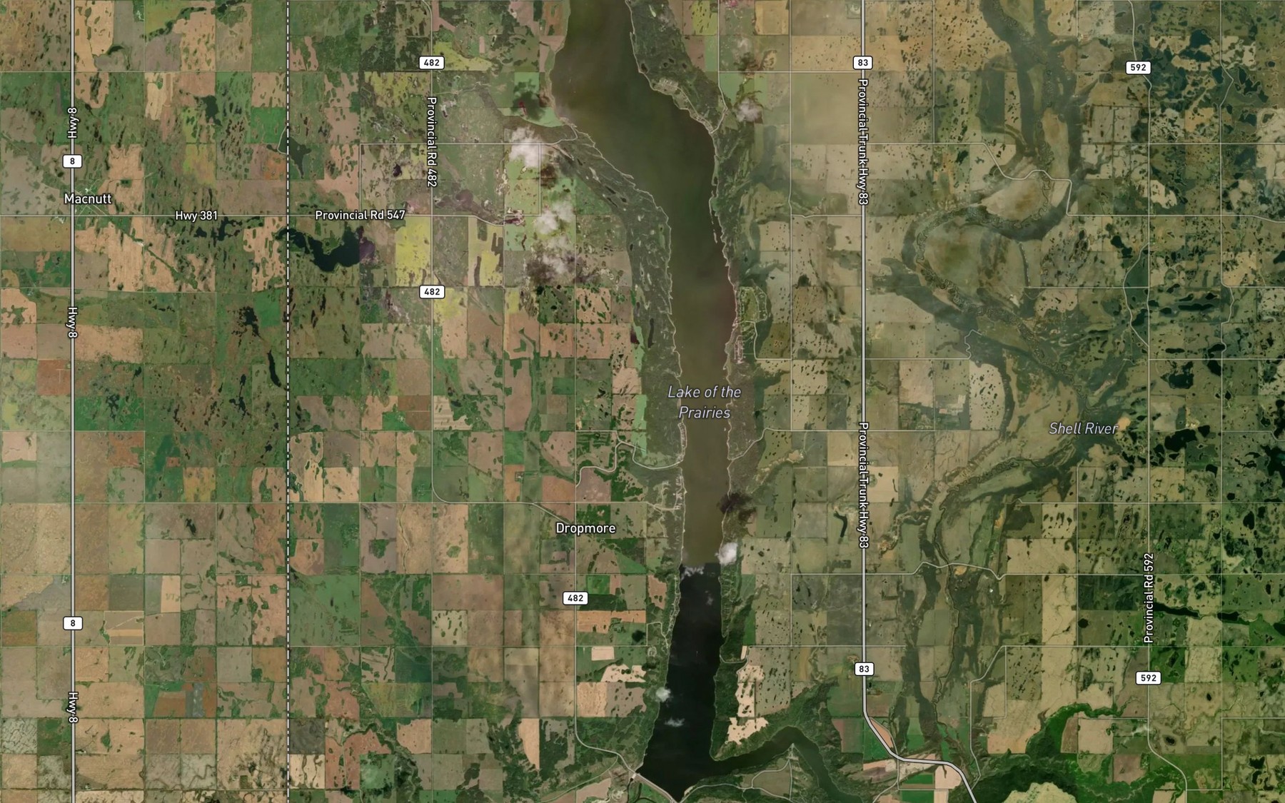 Satellite map of the Lake of the Prairies