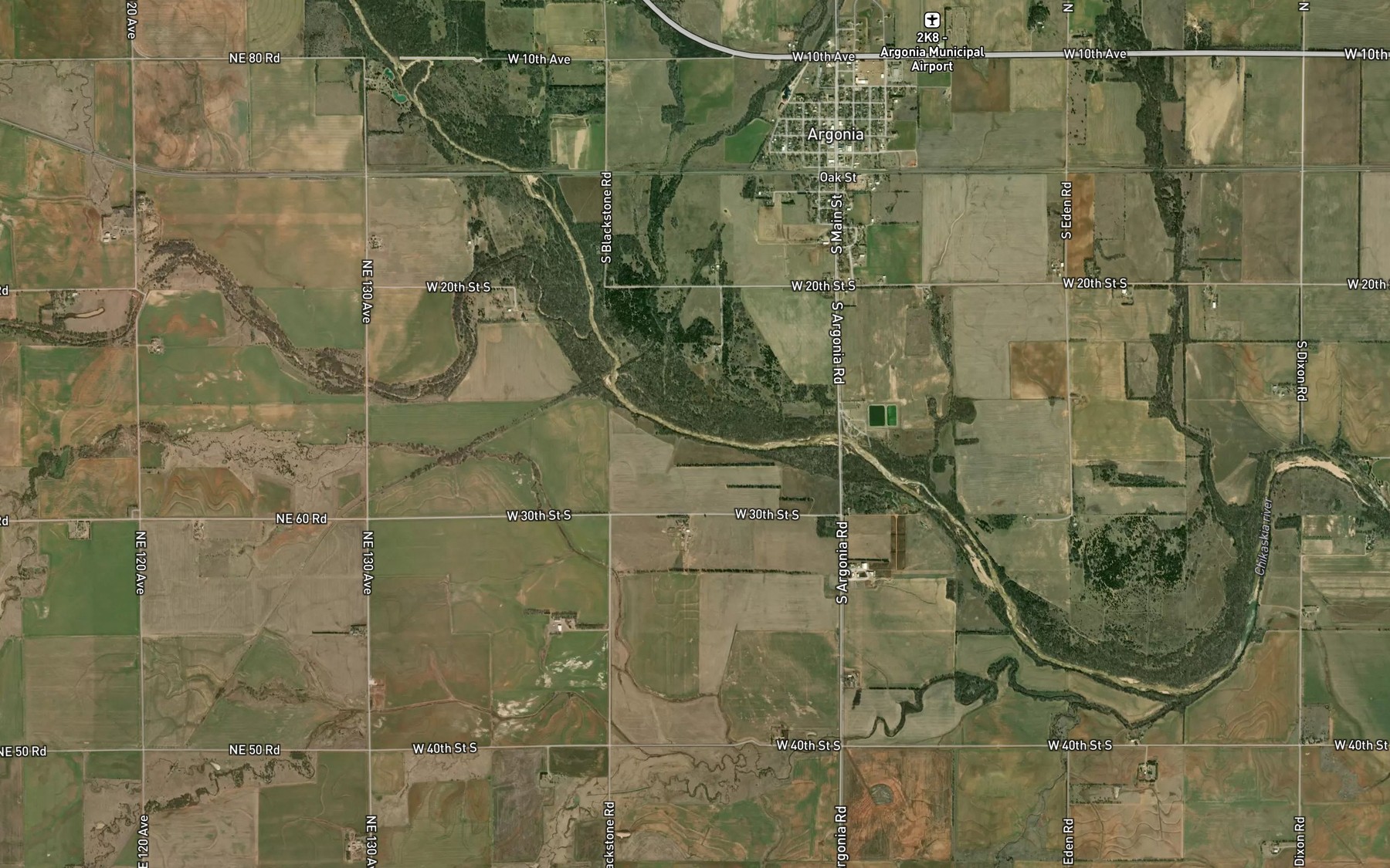 Satellite map of the Argonia Creek