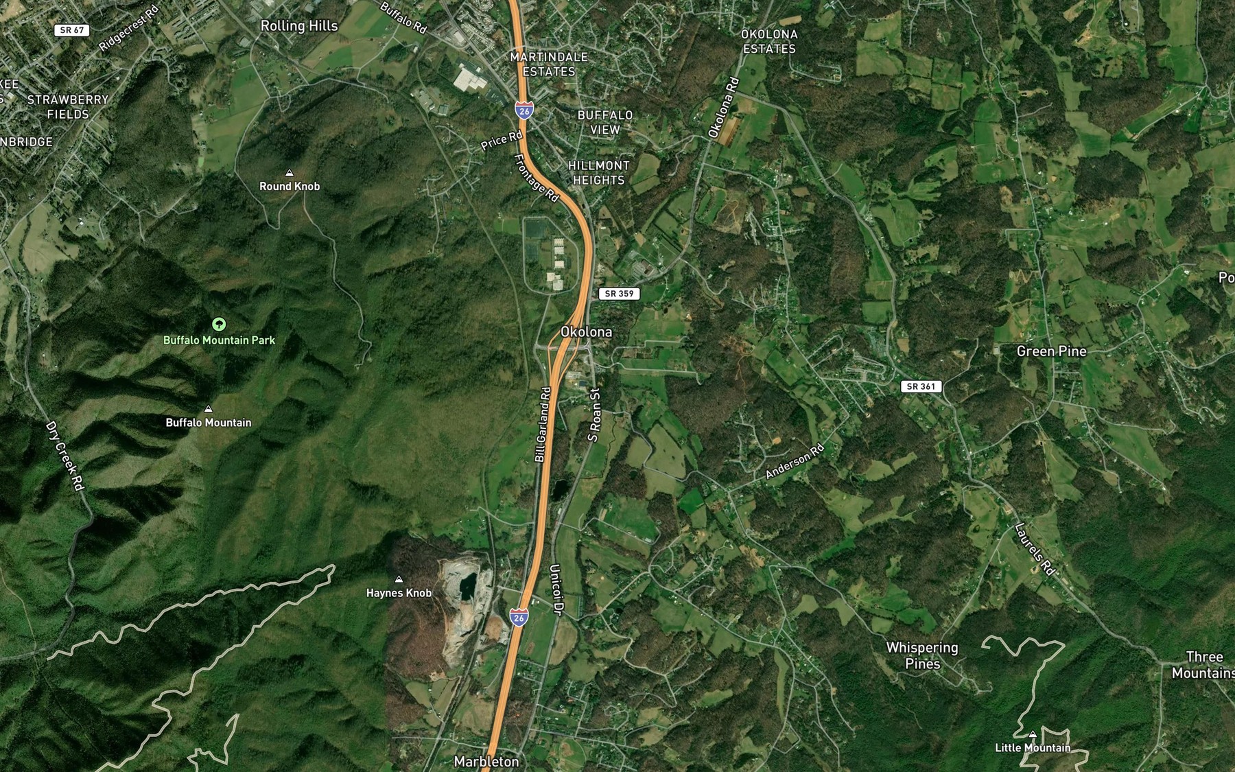 Satellite map of the Powder Branch