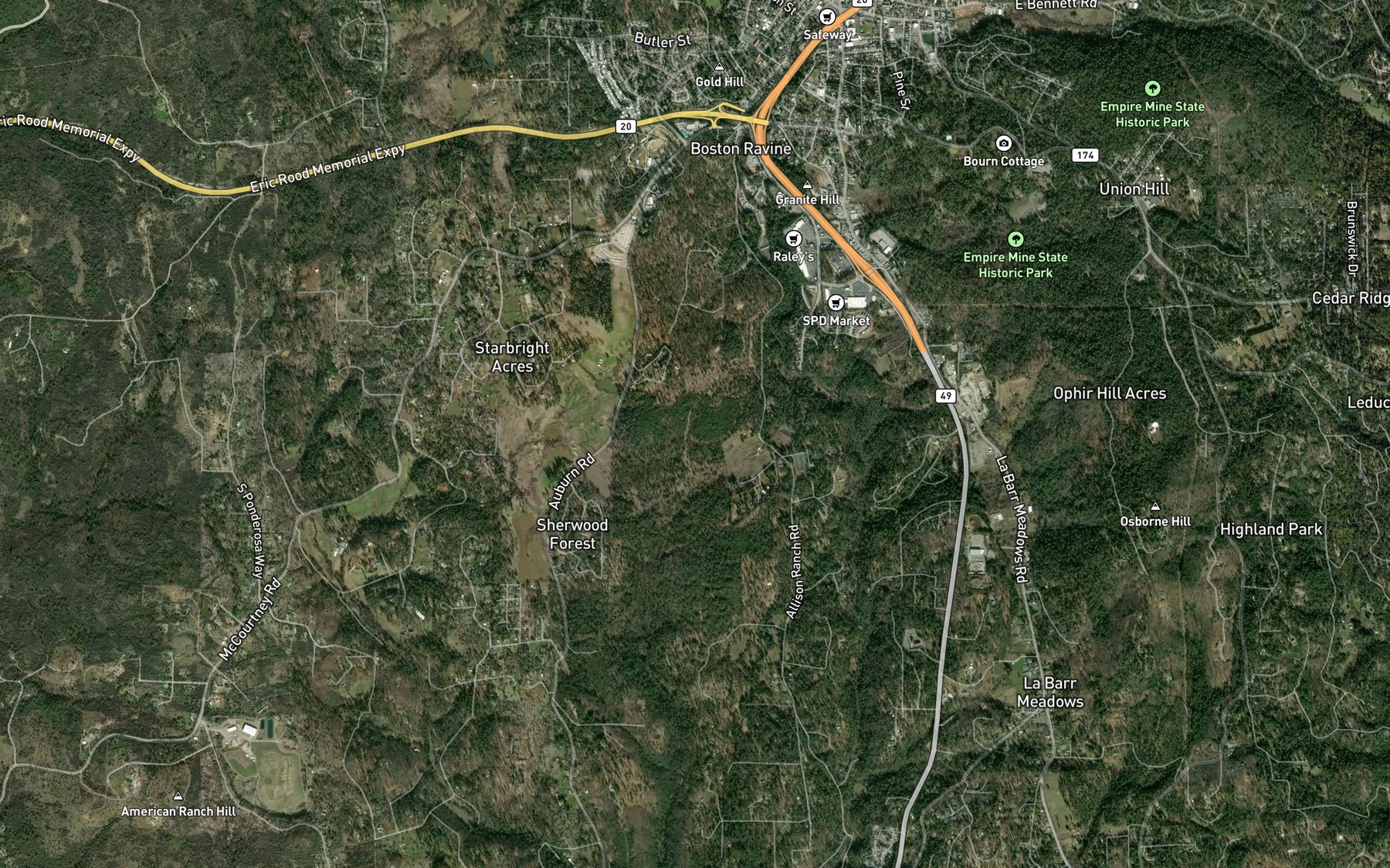 Satellite map of the Allison Ranch Ditch