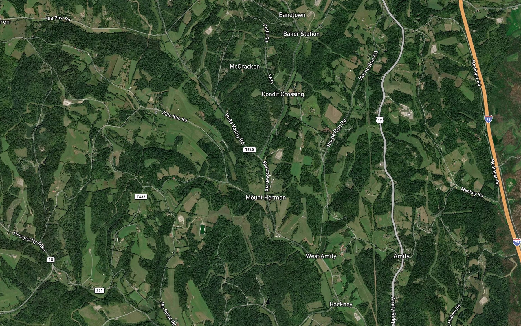 Satellite map of the Fork of Bane Creek