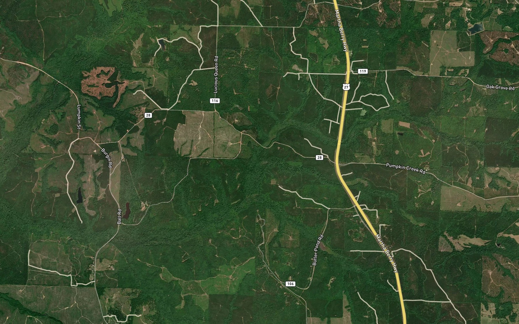 Satellite map of the Little Pumpkin Creek