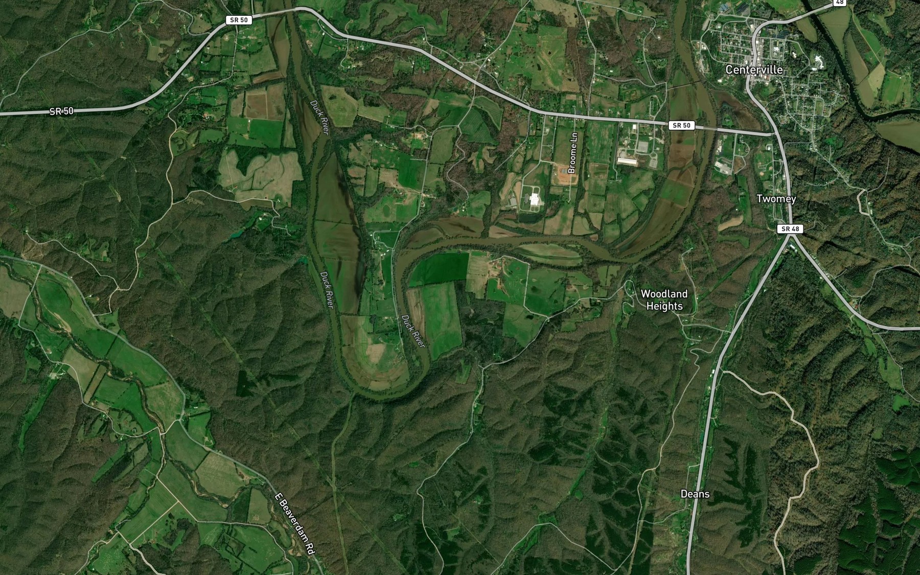 Satellite map of the Pace Bend
